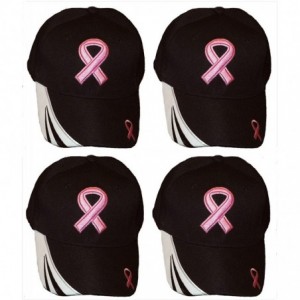 Baseball Caps Set of 4 Breast Cancer Awareness Pink Ribbon Baseball Caps Hats/Pink on Black - CG11PUVWOZ5 $50.15