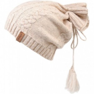 Skullies & Beanies Women Wool Winter Knitted Beanie Hat with Fashionable Bandage Style Comfortable Warm Cap(Beige 19606) - CE...