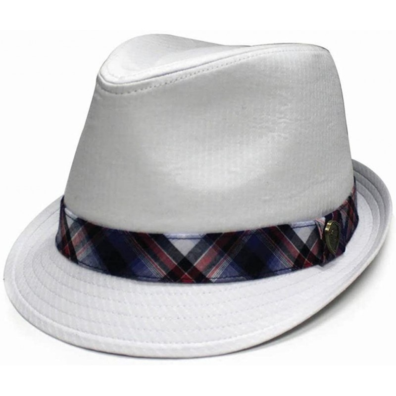 Fedoras Pmt610 Wrinkled Linened with Checker Band Fedora - White - CC11CV374FF $11.25