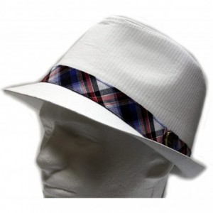 Fedoras Pmt610 Wrinkled Linened with Checker Band Fedora - White - CC11CV374FF $11.25