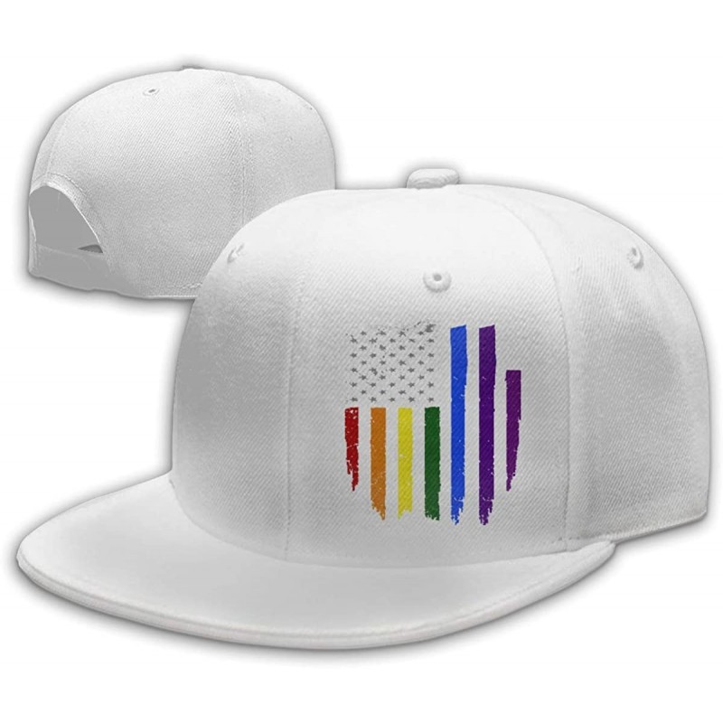 Baseball Caps Gay LGBT Pride Rainbow Flag Snapback Flat Baseball Cap Men Adjustable - White - CM196XMCHGT $21.79