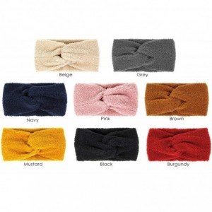 Headbands Women's Winter Knitted Headband Ear Warmer Head Wrap (Flower/Twisted/Checkered) - Sherpa Fleece-brown - CL18WMCSC7E...
