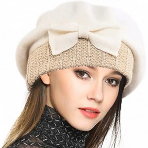 Berets Women's 100% Wool Bucket Hat Felt Cloche Beret Dress Winter Beanie Hats - Beret-ivory - C512O9QZ3D1 $32.34