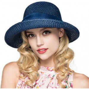 Sun Hats Women's Sun Straw Hat- Big Brim Hat Bowknot Summer Hat Foldable Roll up Floppy Sunhat Beach for Women - Navy Blue - ...