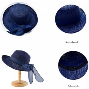 Sun Hats Women's Sun Straw Hat- Big Brim Hat Bowknot Summer Hat Foldable Roll up Floppy Sunhat Beach for Women - Navy Blue - ...