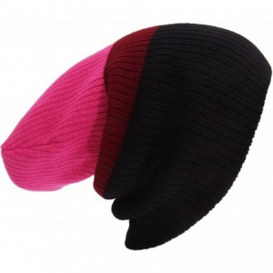 Skullies & Beanies Adults Unisex Reversible Striped Slouch Beanie Hat (4-in-1 Design) - Purple/Plum/Black - CX120FUUYO3 $11.89