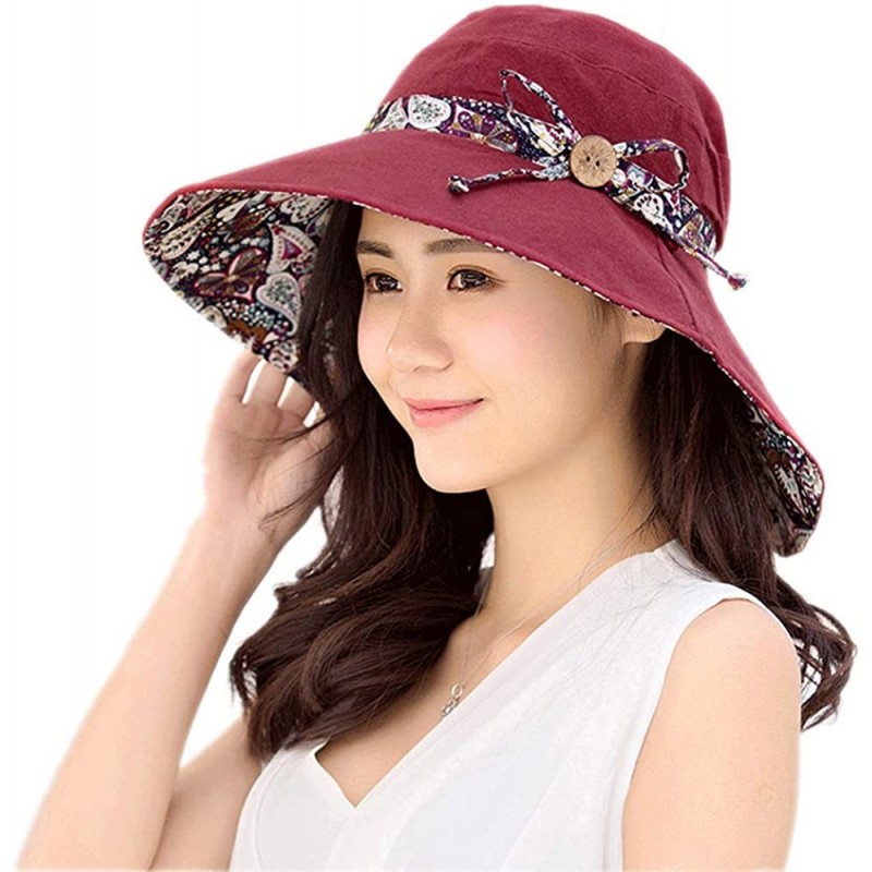 Sun Hats Women Wide Brim Cap UV Protection Sun Hats Visor Hats Multiple Wearing Methods - Red - C318QWWAUZR $13.42