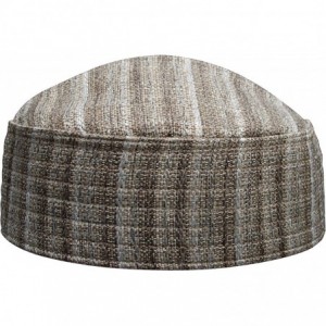 Skullies & Beanies Exclusive Faded Brown Striped Tweed Mix Semi-Rigid Kufi Hat Crown Cap - CZ12O3WW8K7 $37.93