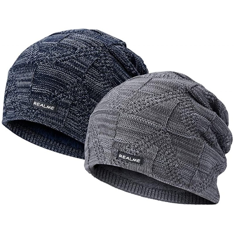 Skullies & Beanies Winter Beanie Hat Warm Knit Hat Winter Hat for Men Women - Grey+navy - CP18YZY45MG $23.46