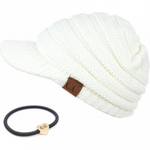 Visors Hatsandscarf Exclusives Women's Ribbed Knit Hat with Brim (YJ-131) - Ivory With Ponytail Holder - C018XKN6OW0 $15.22