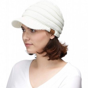Visors Hatsandscarf Exclusives Women's Ribbed Knit Hat with Brim (YJ-131) - Ivory With Ponytail Holder - C018XKN6OW0 $15.22