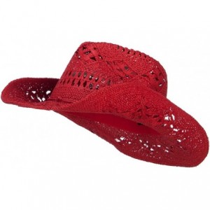 Cowboy Hats Solid Color Straw Cowboy Hat - Red - CP11E8U0MB7 $80.17