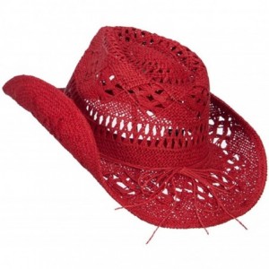 Cowboy Hats Solid Color Straw Cowboy Hat - Red - CP11E8U0MB7 $38.30