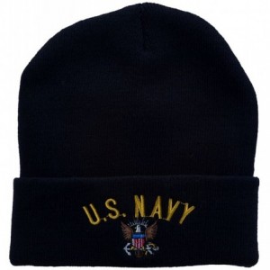 Skullies & Beanies US Navy Logo Embroidered Long Beanie - Blue - CY11USNFRB3 $46.89