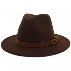 Fedoras Women's Woolen Wide Brim Fedora Hat Classic Jazz Cap with Belt Buckle - Coffee-1 - CW18X9N6YDG $29.59