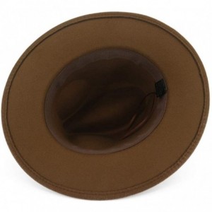 Fedoras Women's Woolen Wide Brim Fedora Hat Classic Jazz Cap with Belt Buckle - Coffee-1 - CW18X9N6YDG $15.85