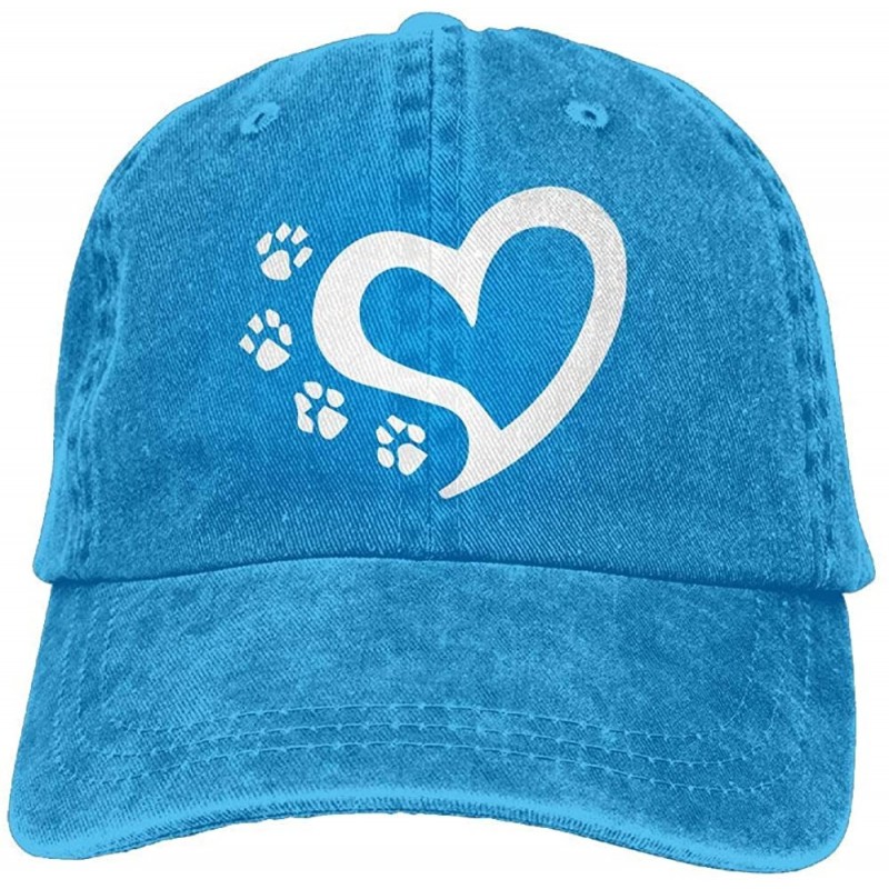 Baseball Caps Unisex Baseball Cap Denim Fabric Hat Cat Dog Paw Prints Heart Adjustable Snapback Hunting Cap - Royalblue - CX1...