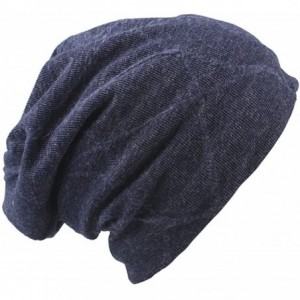 Skullies & Beanies Men's Women's Cotton Beanie Cap Winter Wool Warm Hat Daily Slouchy Chic Hat - Dark Blue - CS187M25WDO $18.71