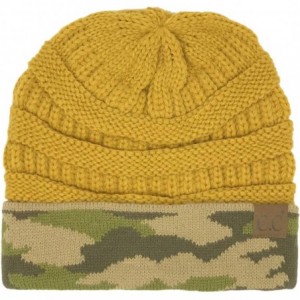 Skullies & Beanies Winter Fall Trendy Chunky Stretchy Cable Knit Beanie Hat - Camouflage Mustard - CS18YTG2QRI $19.98