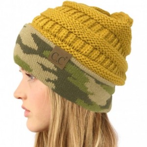 Skullies & Beanies Winter Fall Trendy Chunky Stretchy Cable Knit Beanie Hat - Camouflage Mustard - CS18YTG2QRI $11.65
