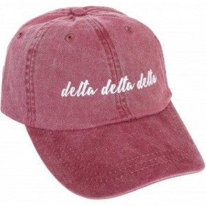 Baseball Caps Delta Delta Sorority Baseball Hat Cap Cursive Name Font tri Delta - Burgundy - C618SDE2ATX $41.77