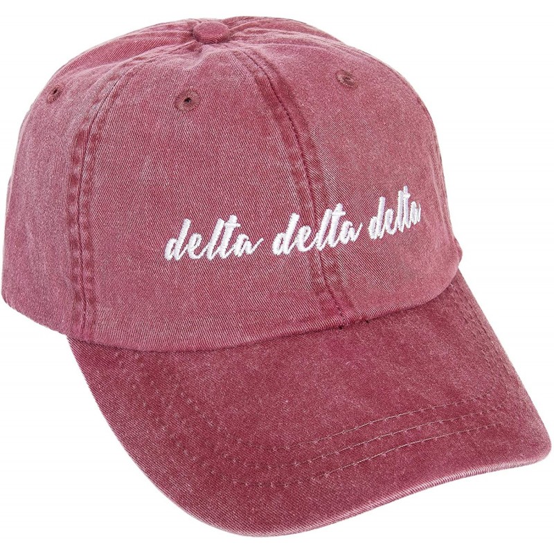 Baseball Caps Delta Delta Sorority Baseball Hat Cap Cursive Name Font tri Delta - Burgundy - C618SDE2ATX $17.36