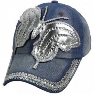 Baseball Caps Jewel Studded Baseball Cap Bling Rhinestone Fashion Hip Hop Party Jean Denim Hat - Butterfly - Silver - CW18WHM...