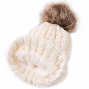 Skullies & Beanies Fleece Lined Women Winter Beanie Hats Faux Fur Pom Pom Beanie Hat - 2pcs- Beigegray - C812MXQQOUN $13.27