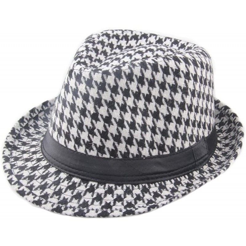 Fedoras Men's Plaid Wool Fedoras Jazz Trilby Hats - Grey - CW11VJTNN61 $26.34
