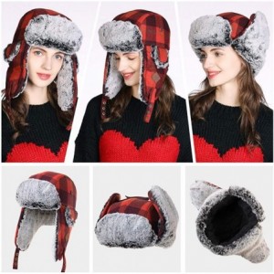 Bomber Hats Stylish Plaid Winter Wool Trapper Faux Fur Earflap Hunting Hat Ushanka Russian Cold Weather Thick Lined - C018ASM...