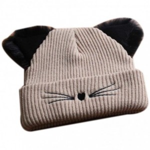 Skullies & Beanies Women Double Cat Ears Winter Casual Warm Cute Knitted Beanie Hats Hats & Caps - Khaki - CM18Z2ZONKT $30.86