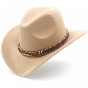 Cowboy Hats Unisex Western Cowboy Hat Felt Punk Roll Up Brim Sombrero Hombre Caps - Khaki - C618IL30I8K $45.51