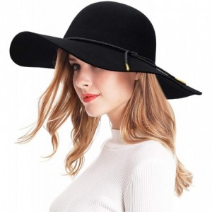 Sun Hats Women's Wide Brim Wool Ribbon Band Floppy Hat - Braided Band_black - CM18A8ETLK5 $48.65