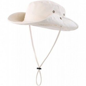 Sun Hats Women Fishing Sun Hat Wide Brim Breathable Cotton Safari Hat with Strap - Beige - CR18R4ODTQI $12.30