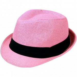 Fedoras Men/Women Outdoors Summer Short Brim Straw Fedora Sun Hat - Light Pink - CF18D2RO2ZT $27.79
