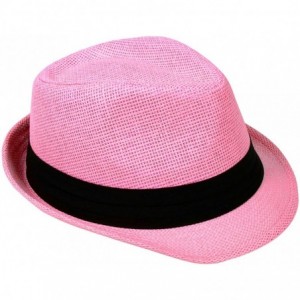 Fedoras Men/Women Outdoors Summer Short Brim Straw Fedora Sun Hat - Light Pink - CF18D2RO2ZT $33.35