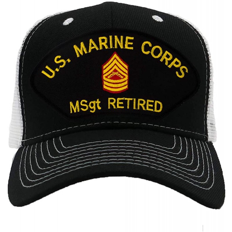 Baseball Caps USMC Master Sergeant Retired Hat/Ballcap (Black) Adjustable One Size Fits Most - Mesh-back Black & White - CU18...