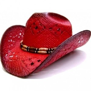 Cowboy Hats Women's Straw Cowboy Hat Red Black - CO11WWRCDBF $59.38