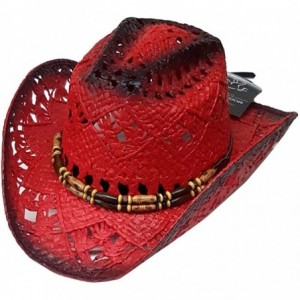 Cowboy Hats Women's Straw Cowboy Hat Red Black - CO11WWRCDBF $53.52