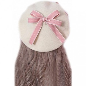 Berets Women's Girl's Lolita Cat's Butt Ladies Painter Hat Berets with Bowknot - Pink+white - CX18LLD786L $36.06