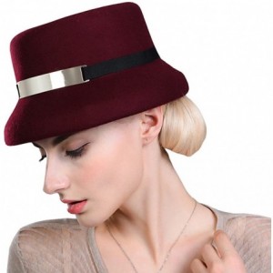 Bucket Hats Women's Metal Belt Wool Felt Bucket Hat - Wine Red - CV12MCI89FR $27.72