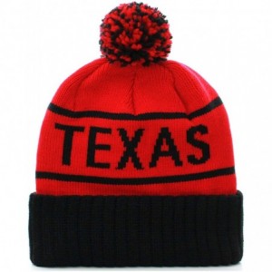 Skullies & Beanies Texas Cuff Beanie Cable Knit Pom Pom Hat Cap - Red Black - CL11OMW2T5N $9.87