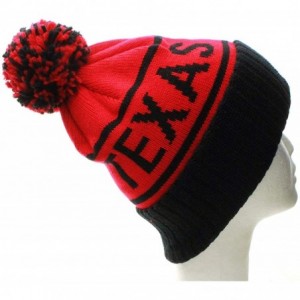 Skullies & Beanies Texas Cuff Beanie Cable Knit Pom Pom Hat Cap - Red Black - CL11OMW2T5N $9.87