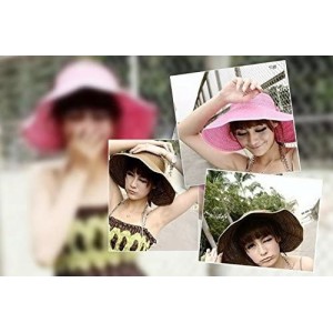 Sun Hats Women & Children Beach Hat Sun Visor Foldable Roll up Wide Brim Straw Hat Cap - Adult Size Color Khaki - CK12DLXGZPN...