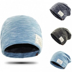Skullies & Beanies Stylish Warm Hat Hip Hop Cap Winter Solid Color Beanie Rock Patch Fleece Lining Casual Men Hat - Black - C...