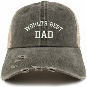 Baseball Caps World's Best Dad Embroidered Frayed Bill Trucker Mesh Back Cap - Dark Grey - C218CWY3E66 $34.00