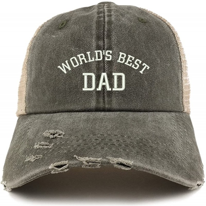 Baseball Caps World's Best Dad Embroidered Frayed Bill Trucker Mesh Back Cap - Dark Grey - C218CWY3E66 $18.13
