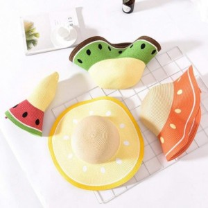 Sun Hats Watermelon Style Summer Straw Sun Hat- Wide Brim Beach Hat UV Protection- Adult Child Sizes - Orange - CY18QLMZNT4 $...