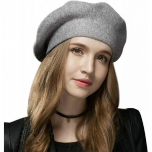 Berets Women Beret Hat French Wool Beret Beanie Cap Classic Solid Color Autumn Winter Hats - Light Grey - CH18H0A93AZ $32.50