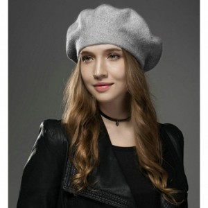 Berets Women Beret Hat French Wool Beret Beanie Cap Classic Solid Color Autumn Winter Hats - Light Grey - CH18H0A93AZ $15.51